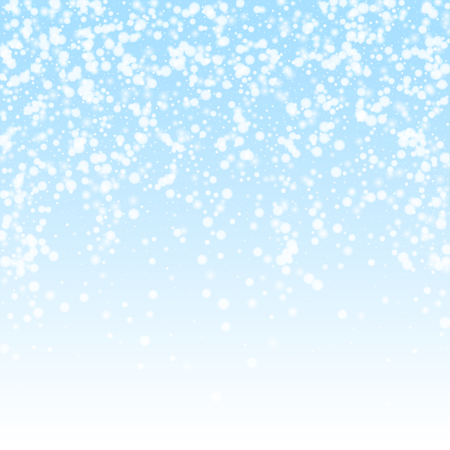 Beautiful falling snow Christmas background. Subtle flying snow flakes and stars on winter sky background. Beauteous winter silver snowflake overlay template. Juicy vector illustration.のイラスト素材