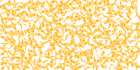 Korean won notes falling. Sparse WON bills on white background. Korea money. Delightful vector illustration. Likable jackpot, wealth or success concept.のイラスト素材