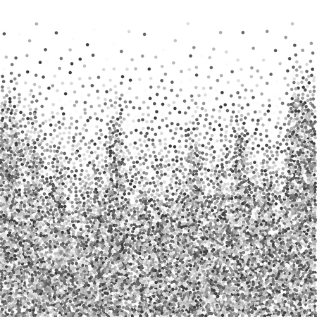 Round silver glitter luxury sparkling confetti. Scattered small gold particles on white background. Adorable festive overlay template. Stylish vector illustration.のイラスト素材