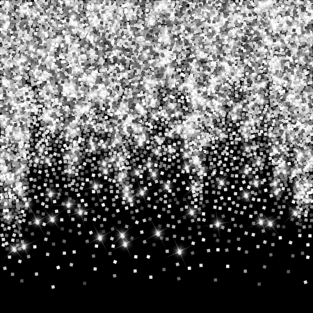 Sparkling silver luxury sparkling confetti. Scattered small gold particles on black background. Alluring festive overlay template. Pleasant vector illustration.のイラスト素材