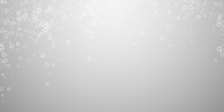 Soap bubbles abstract background. Blowing bubbles on light grey background. Artistic soapy foam overlay template. Terrific vector illustration.のイラスト素材