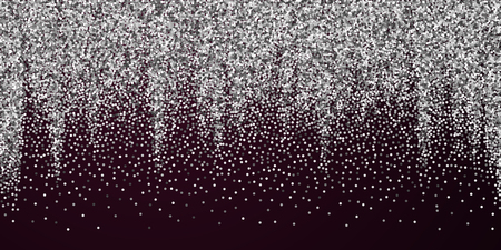 Round silver glitter luxury sparkling confetti. Scattered small gold particles on red maroon background. Awesome festive overlay template. Pleasant vector illustration.のイラスト素材