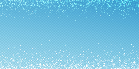 Magic stars sparse Christmas background. Subtle flying snow flakes and stars on blue transparent background. Amusing winter silver snowflake overlay template. Shapely vector illustration.のイラスト素材