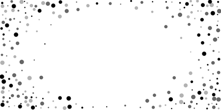 Scattered random black dots. Dark points dispersion on white background. Breathtaking grey spots dispersing overlay template. Ravishing vector illustration.のイラスト素材