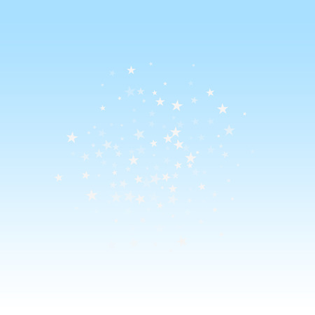 Random falling stars Christmas background. Subtle flying snow flakes and stars on winter sky background. Beauteous winter silver snowflake overlay template. Fabulous vector illustration.のイラスト素材