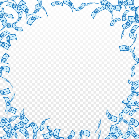 Bitcoin, internet currency notes falling. Sparse BTC bills on transparent background. Cryptocurrency, digital money. Admirable vector illustration. Eminent jackpot, wealth or success concept.のイラスト素材