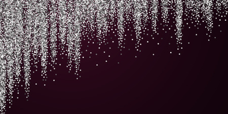 Silver glitter luxury sparkling confetti. Scattered small gold particles on red maroon background. Bewitching festive overlay template. Original vector illustration.のイラスト素材