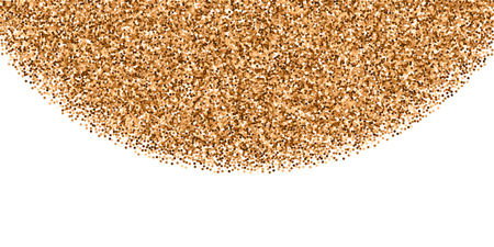 Red round gold glitter luxury sparkling confetti. Scattered small gold particles on white background. Captivating festive overlay template. Shapely vector illustration.のイラスト素材