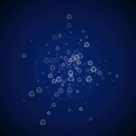 Soap bubbles abstract background. Blowing bubbles on dark blue night background. Bizarre soapy foam overlay template. Valuable vector illustration.のイラスト素材