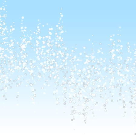 Amazing falling snow Christmas background. Subtle flying snow flakes and stars on winter sky background. Alluring winter silver snowflake overlay template. Alive vector illustration.のイラスト素材