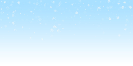 Sparse snowfall Christmas background. Subtle flying snow flakes and stars on winter sky background. Beauteous winter silver snowflake overlay template. Powerful vector illustration.のイラスト素材
