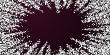 Sparkling silver luxury sparkling confetti. Scattered small gold particles on red maroon background. Alluring festive overlay template. Incredible vector illustration.のイラスト素材