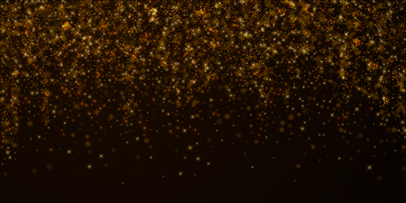 Beautiful starry snow Christmas overlay. Christmas lights, bokeh, snow flakes, stars on night background. Luxury actual sparkling overlay template. Grand vector illustration.のイラスト素材