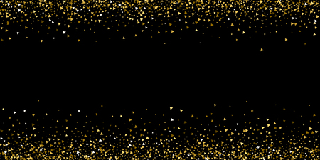 Gold triangles luxury sparkling confetti. Scattered small gold particles on black background. Artistic festive overlay template. Posh vector illustration.のイラスト素材