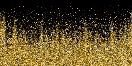 Gold triangles glitter luxury sparkling confetti. Scattered small gold particles on black background. Beautiful festive overlay template. Modern vector illustration.のイラスト素材