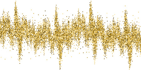 Round gold glitter luxury sparkling confetti. Scattered small gold particles on white background. Beauteous festive overlay template. Indelible vector illustration.のイラスト素材