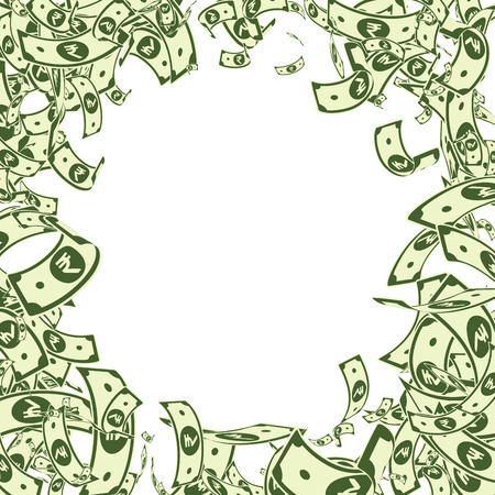 Indian rupee notes falling. Messy INR bills on white background. India money. Captivating vector illustration. Fantastic jackpot, wealth or success concept.のイラスト素材