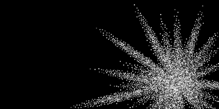 Round silver glitter luxury sparkling confetti. Scattered small gold particles on black background. Authentic festive overlay template. Alluring vector illustration.のイラスト素材