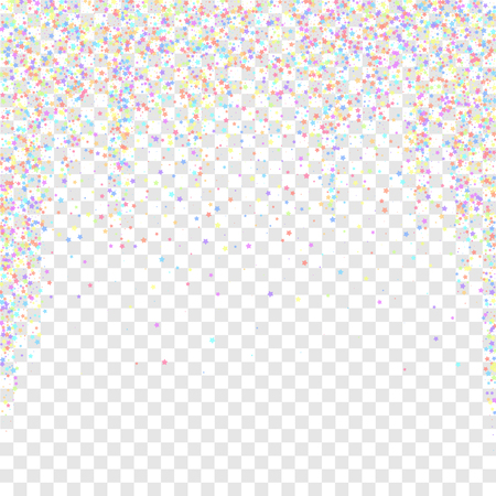 Festive confetti. Celebration stars. Colorful stars small on transparent background. Captivating festive overlay template. Ideal vector illustration.のイラスト素材