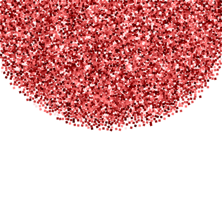 Red gold glitter luxury sparkling confetti. Scattered small gold particles on white background. Amusing festive overlay template. Precious vector illustration.のイラスト素材