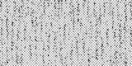 Scattered dense balck dots. Dark points dispersion on transparent background. Bold grey spots dispersing overlay template. Unusual vector illustration.のイラスト素材