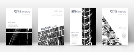 Cover page design template. Geometric brochure layout. Bizarre trendy abstract cover page. Black and white grunge texture background. Majestic poster.のイラスト素材