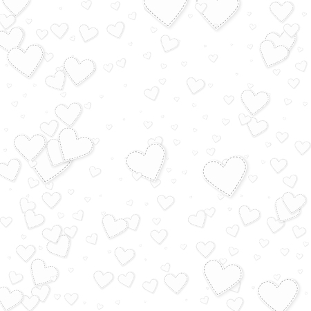 White heart love confettis. Valentine's day falling rain favorable background. Falling stitched paper hearts confetti on white background. Curious vector illustration.のイラスト素材