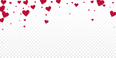 Red heart love confettis. Valentine's day falling rain worthy background. Falling stitched paper hearts confetti on transparent background. Enchanting vector illustration.のイラスト素材