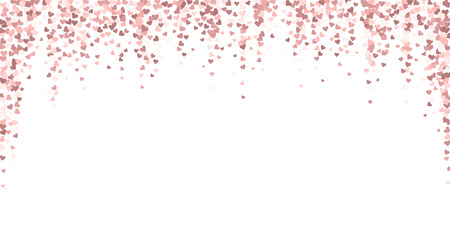 Pink heart love confettis. Valentine's day falling rain exotic background. Falling flat hearts confetti on white background. Ecstatic vector illustration.のイラスト素材