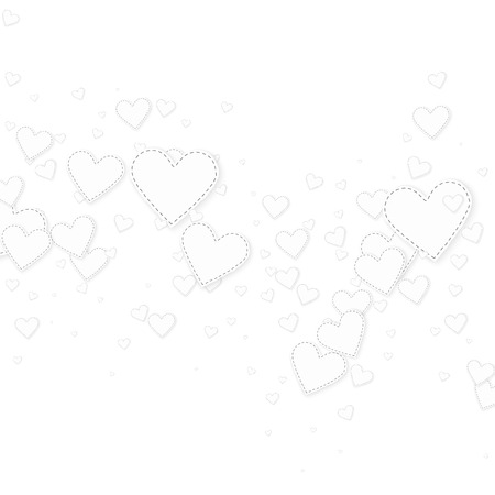White heart love confettis. Valentine's day falling rain precious background. Falling stitched paper hearts confetti on white background. Cool vector illustration.のイラスト素材