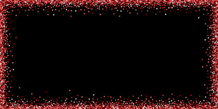 Red gold glitter luxury sparkling confetti. Scattered small gold particles on black background. Bold festive overlay template. Modern vector illustration.のイラスト素材