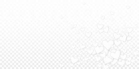 White heart love confettis. Valentine's day explosion valuable background. Falling stitched paper hearts confetti on transparent background. Delightful vector illustration.のイラスト素材