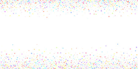 Festive confetti. Celebration stars. Colorful stars on white background. Cool festive overlay template. Symmetrical vector illustration.のイラスト素材