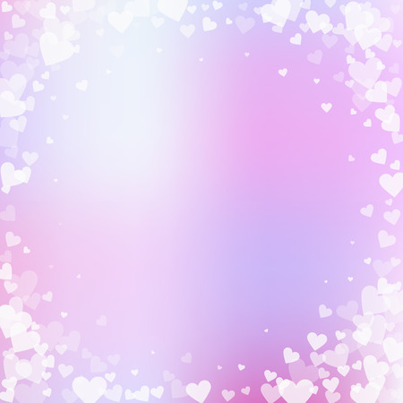 White heart love confettis. Valentine's day vignette delicate background. Falling transparent hearts confetti on gentle background. Extraordinary vector illustration.のイラスト素材