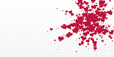 Red heart love confettis. Valentine's day explosion fine background. Falling stitched paper hearts confetti on transparent background. Delightful vector illustration.のイラスト素材