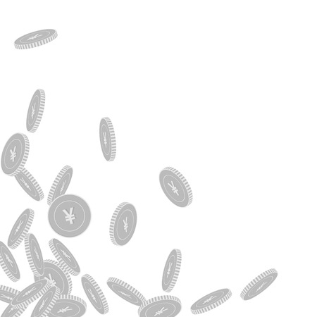 Chinese yuan coins falling. Scattered black and white CNY big coins. Jackpot or success concept. Marvelous scattered bottom left corner vector illustration.のイラスト素材