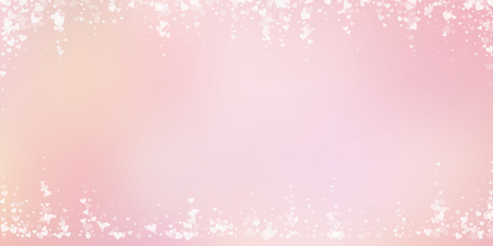 White heart love confettis. Valentine's day falling rain wonderful background. Falling transparent hearts confetti on color transition background. Eminent vector illustration.のイラスト素材