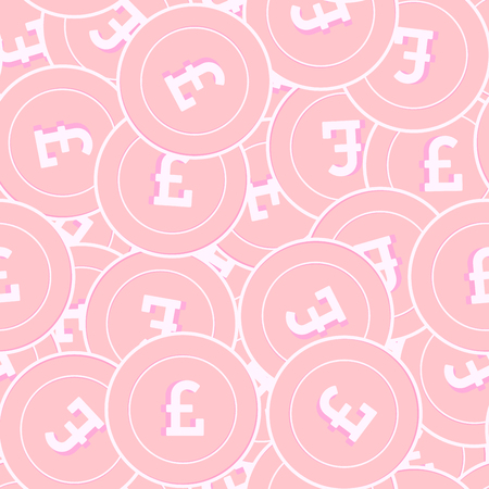 British pound copper coins seamless pattern. Emotional scattered pink GBP coins. Success concept. United Kingdom money pattern. Coin vector illustration.のイラスト素材
