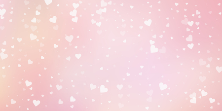 White heart love confettis. Valentine's day falling rain magnetic background. Falling transparent hearts confetti on soft gradient background. Enchanting vector illustration.のイラスト素材