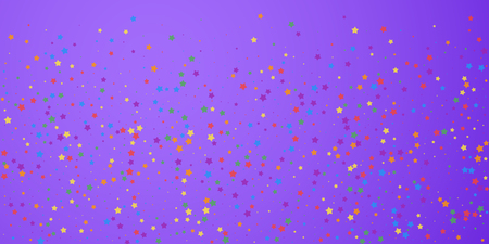 Festive confetti. Celebration stars. Joyous stars on bright purple background. Dramatic festive overlay template. Positive vector illustration.のイラスト素材