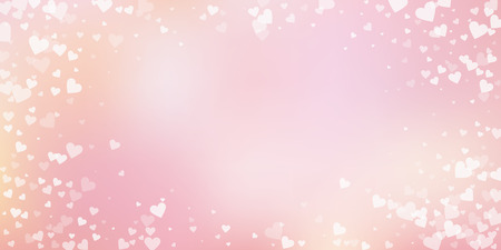 White heart love confettis. Valentine's day vignette favorable background. Falling transparent hearts confetti on soft gradient background. Extra vector illustration.のイラスト素材