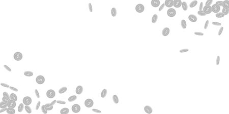 American dollar coins falling. Scattered black and white USD small coins. Jackpot or success concept. Admirable wide corners vector illustration.のイラスト素材
