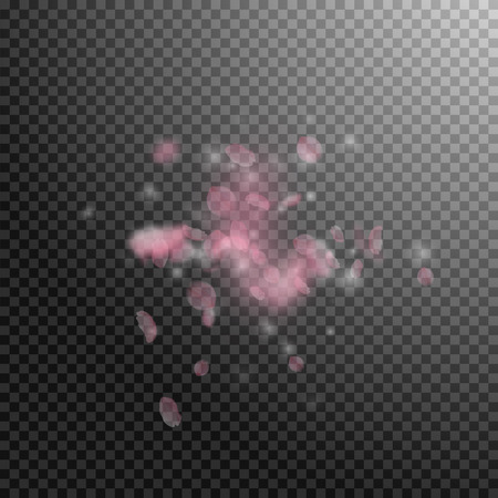 Sakura petals falling down. Romantic pink flowers explosion. Flying petals on transparent square background. Love, romance concept. Glamorous wedding invitation.のイラスト素材