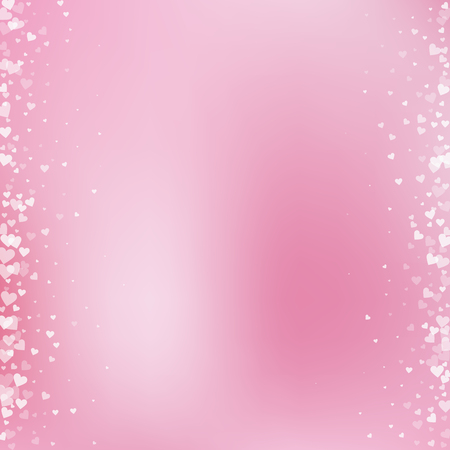 White heart love confettis. Valentine's day borders stunning background. Falling transparent hearts confetti on delicate background. Decent vector illustration.のイラスト素材