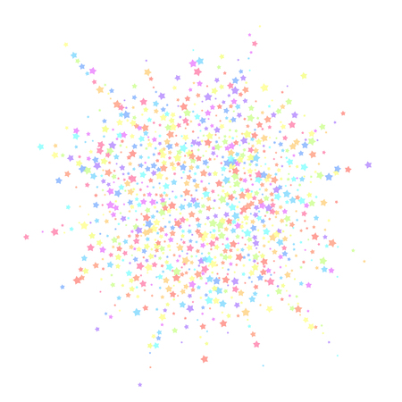 Festive confetti. Celebration stars. Colorful stars on white background. Elegant festive overlay template. Indelible vector illustration.のイラスト素材