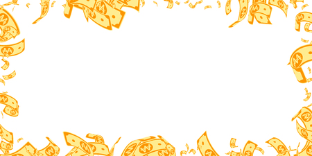 Korean won notes falling. Messy WON bills on white background. Korea money. Delightful vector illustration. Eminent jackpot, wealth or success concept.のイラスト素材