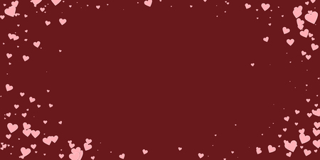 Pink heart love confettis. Valentine's day vignette excellent background. Falling stitched paper hearts confetti on maroon background. Extraordinary vector illustration.のイラスト素材