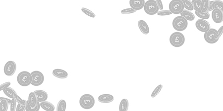 British pound coins falling. Scattered black and white GBP bi coins. Jackpot or success concept. Terrific wide corners vector illustration.のイラスト素材