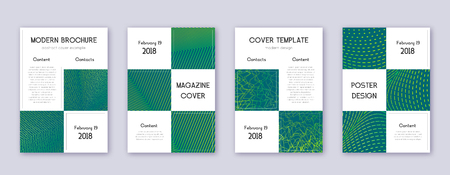 Business brochure design template set. Green abstract lines on dark background. Adorable brochure design. Creative catalog, poster, book template etc.のイラスト素材