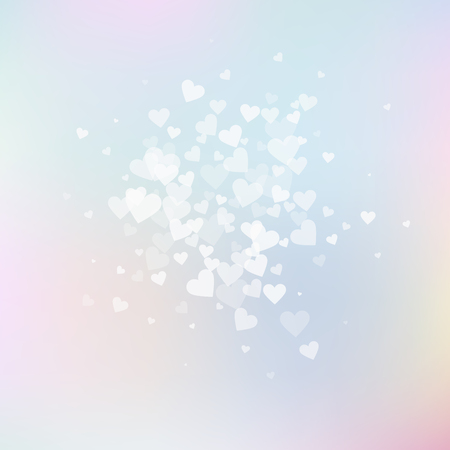 White heart love confettis. Valentine's day explosion wondrous background. Falling transparent hearts confetti on gentle background. Classy vector illustration.のイラスト素材
